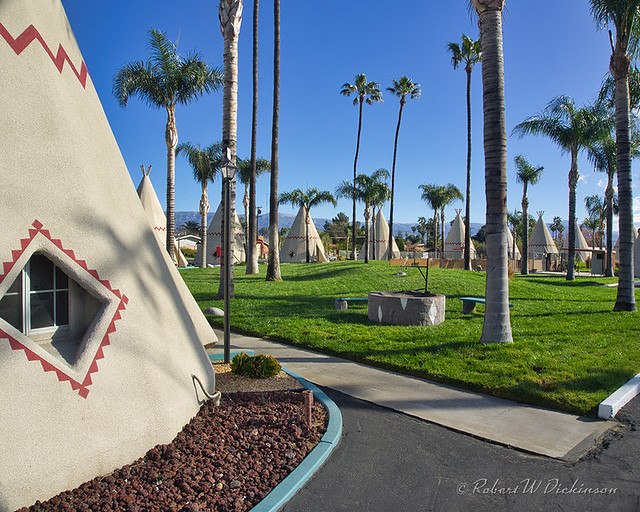 Overview of Teepees at Wigwam Motel on Route 66 in Rialto, California