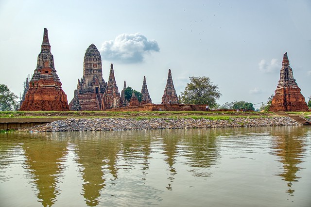Wat Chai Watthanaram by the Chao Phraya river in Ayutthaya, Thailand