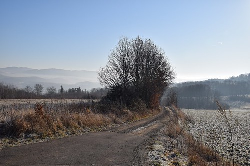 path road winter fields mountains hills karkonosze lowersilesia dolnyśląsk polska poland landscape view nature frost cold snow klecza wleń lenno