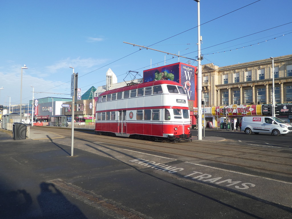 Heritage Trams along Blackpool seafront 
