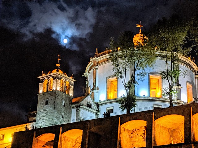 Espaco Patrimonio a Norte Mosteiro da Serra do Pilar at Night with a Full Moon Porto Portugal taken from the Luis Bridge