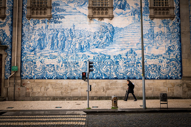 Traditional Azulejo in modern Porto