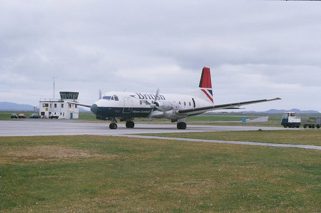 G-BCOF British Airways HS-748 seen at Benbecula Airport in the Western Isles of Scotland in the autumn of 1984