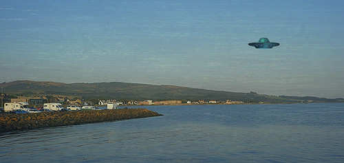 helensburgh scotland ufo daytrippers visitors cars vans sea seaside water hills town landscape art artwork outdoor