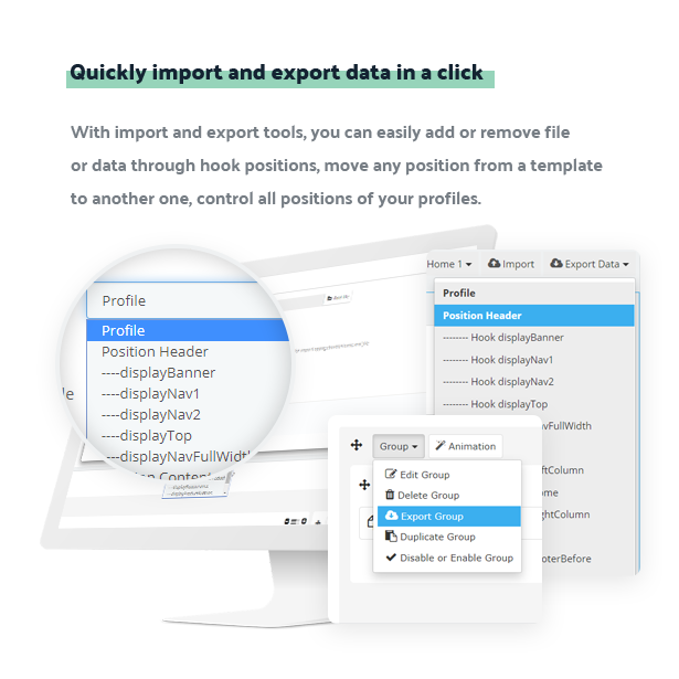 quickly import and export data in a click