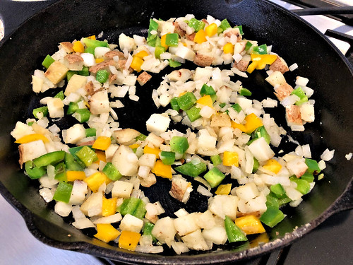 cooking peppers and onions 