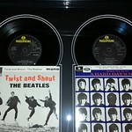 close up of The Beatles framed singles