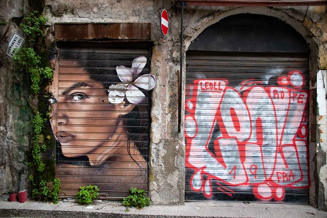 Graffiti seen in the old town of Palermo, capital of Sicily, Italy