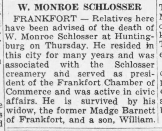 1955 - Monroe Schlosser obit - Lafayette Journal and Courier - 17 Jun 1955