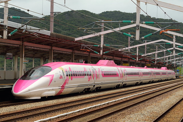 I was surprised to see a pink Shinkansen train on the way