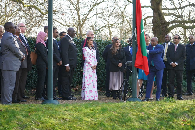 Flag raising ceremony for the Maldives at Marlborough House