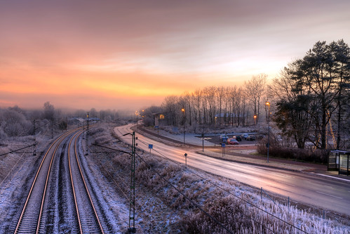 stenkullen lerum sweden sverige winter frost train tracks road sunset clouds cold warm canoneosr västragötaland canonrf24105mmf4lisusm