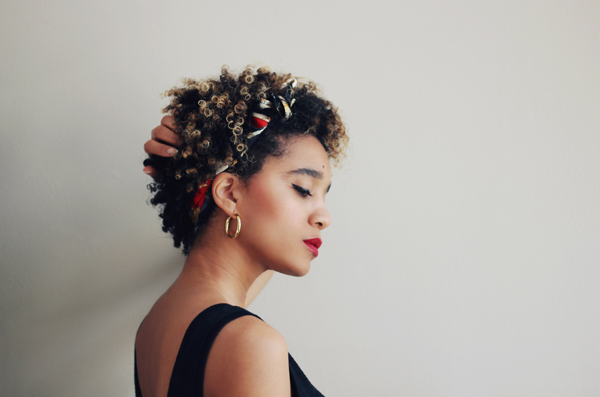 head scarf and hoops