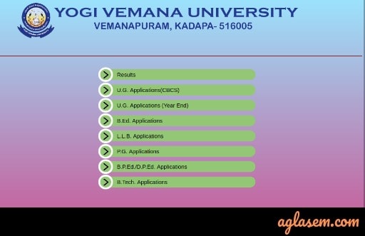 Yogi Vemana University Examination Page