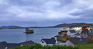 Barra - Sunset over Castlebay and Kisimul Castle from Room at Craigard Hotel