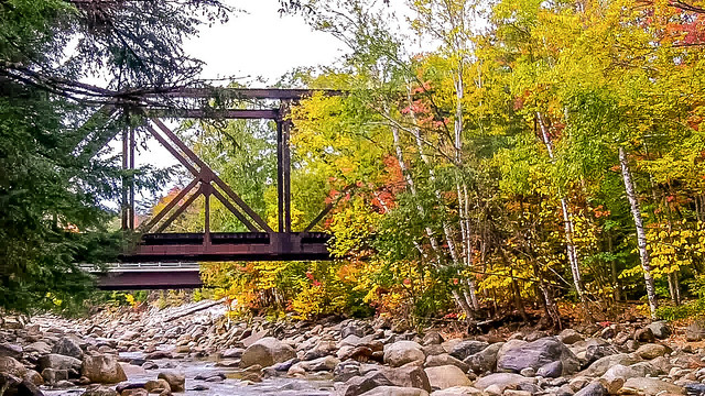 Steel truss railroad bridge over Sawyer River in Carroll County, New Hampshire