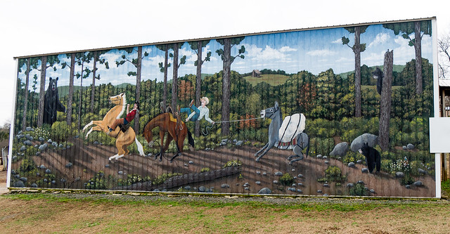 Horses Frightened of Bear mural, Bar ōf Ranch, Clinton, AR