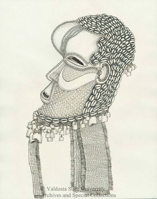 Cowrie Shell Mask (Drawing, Profile)