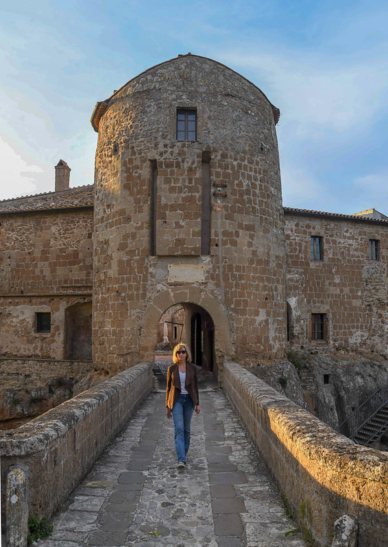 Drawbridge at the Hotel della Fortezza, a castle hotel in Tuscany in the village of Sorano