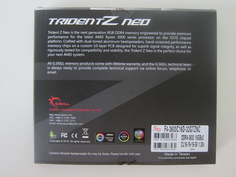 G.Skill Trident Z Neo Series 32GB RAM - Box Back