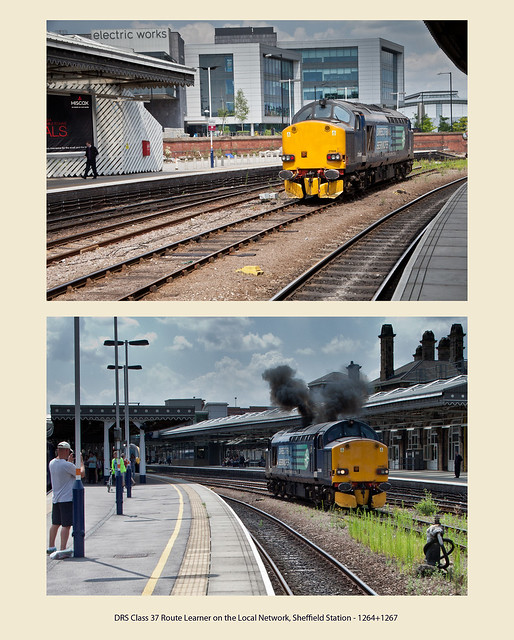DRS Class 37 Route Learner on the Local Network, Sheffield Station - 1264+1267
