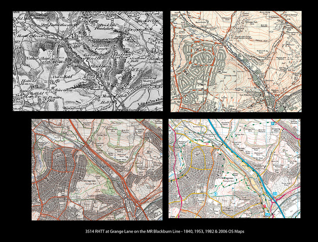 3S14 RHTT at Grange Lane on the MR Blackburn Valley Line - 1840, 1953 & 1982 OS Maps
