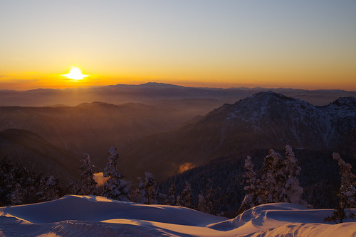 snow mountain winter sunset