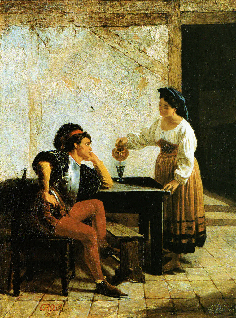 Ragazza che versa da bere ad un soldato  Giovanni Battista Costa  (epoca dipinto 1865)  Galleria d'Arte Moderna  Genova