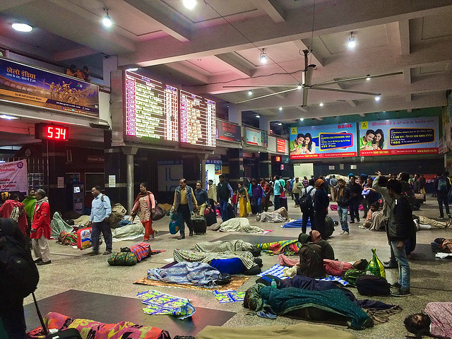 India, New Delhi - Sleeping at New Delhi railway station - February 2018