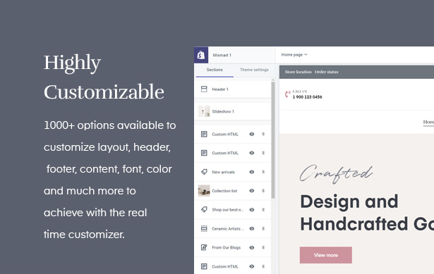  Mixmart handmade Shopify template allows REAL-TIME customization