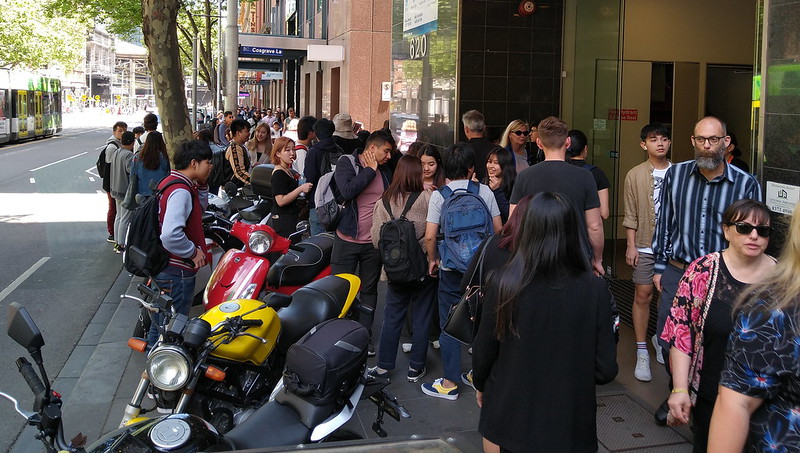 Motorcycles parked on footpath in Bourke Street