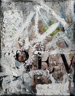 Zavier Ellis 'Revolt Repeat 7 (White)', 2020 Oil, oil bar, acrylic, spray paint, collage on canvas 30x24cm