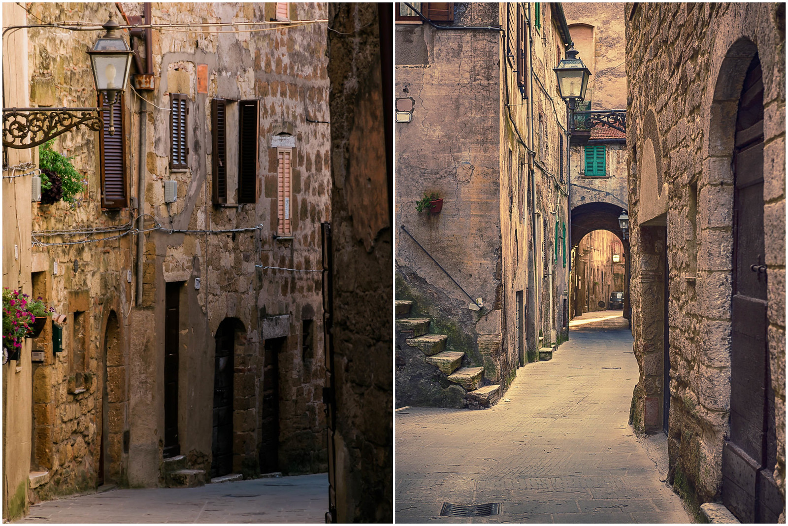 Narrow lanes in the village of Pitigliano, one of the hill towns of Tuscany