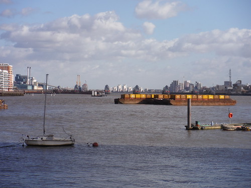 View Downstream, towards Thames Barrier and West Thamesmead SWC Short Walk 42 - Thames Path: Greenwich to Woolwich