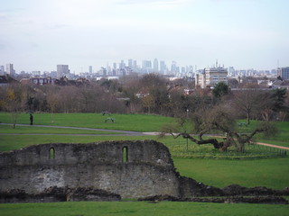 Canary Wharf and City of London beyond Lesnes Abbey Ruins SWC Short Walk 43 - Lesnes Abbey Woods with Bostall Woods (Abbey Wood Circular)