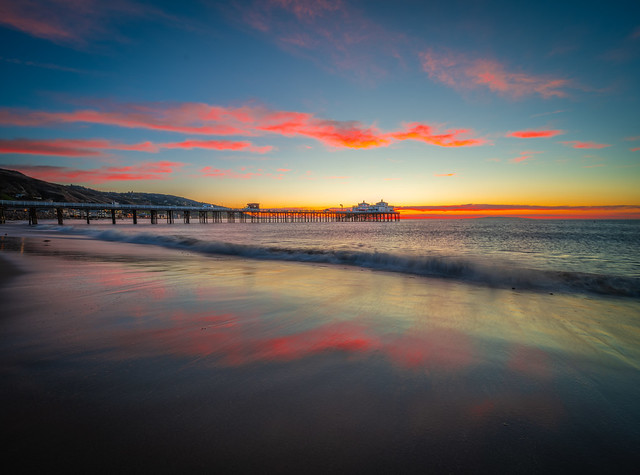 Malibu Pier Sunrise Fuji GFX100 Red Orange Yellow Clouds Surfriders Beach California Fine Art Landscape Nature Photography! Dr. Elliot McGucken dx4/dt=ic California MF! Fuji GFX 100 & Sharp Venus Optics Laowa 17mm f/4 GFX Zero-D Lens FUJIFILM GF MF