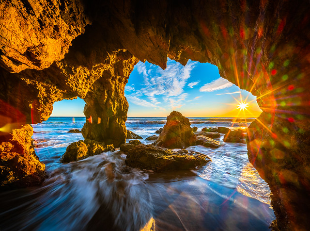 Malibu El Matador State Beach Sea Cave Sunset Fuji GFX100 Red Orange Yellow Clouds California Fine Art Landscape Nature Photography! Dr. Elliot McGucken dx4/dt=ic Malibu! Fuji GFX 100 & Sharp Venus Optics Laowa 17mm f/4 GFX Zero-D Lens for FUJIFILM GF MF