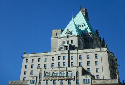 Copper verdigris roof on the Hotel Vancouver, Canada