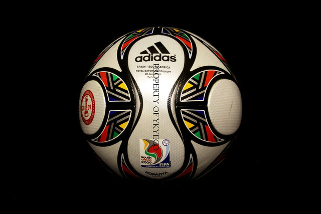KOPANYA FIFA CONFEDERATIONS CUP SOUTH AFRICA 2009 ADIDAS MATCH USED BALL, SPAIN VS SOUTH AFRICA 01