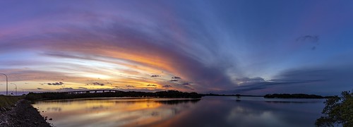 stockton bridge sunset water reflection clouds panorama pano eosr rf24105 trees outdoor outside