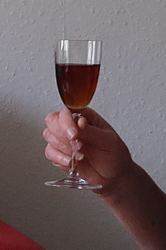 Mein Glas mit Sherry Piedra Luenga (vom Weingut Bodegas Robles in Andalusien)