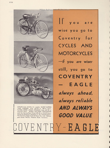 Coventry Eagle Cycle & Motor Company, advert from Coventry Official Guide, 1937 | by mikeyashworth