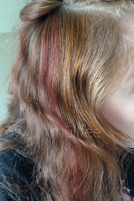Elumen rot auf dunklem haar