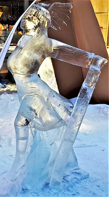 Ice sculpture, protected by cardboard from elements