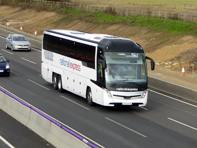 BV69 KPA - Volvo B11RT / Caetano Levante 3 - Stotts Coaches / National Express - M1 at Milton Keynes 22Feb20