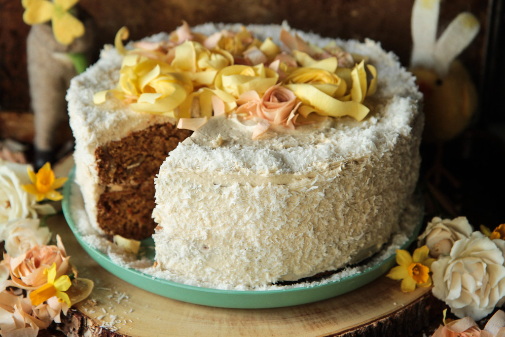 Coconut Walnut Carrot Cake with Brown Sugar Frosting (gluten-free and vegan) from HeatherChristo.com