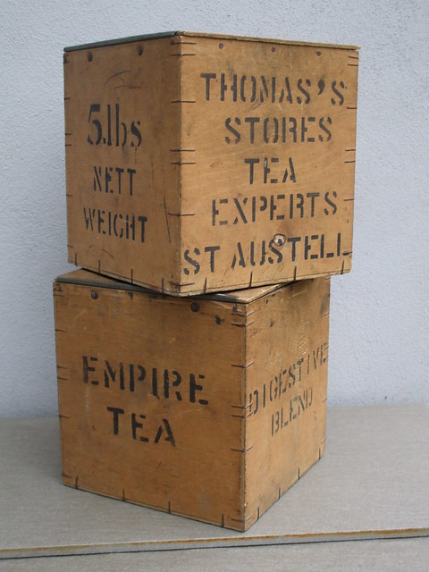 Vintage Thomas's Stores Tea Experts St Austell Cornwall Wooden Tea Advertising Boxes