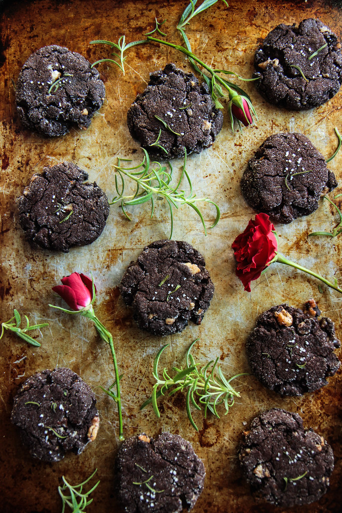 Flourless Dark Chocolate Rosemary and Sea Salt Cookies (gluten-free and Vegan) from HeatherChristo.com