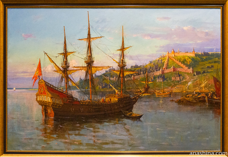 Корабль "Фредерик" на рейде Нижнего Новгорода в 1636 году.