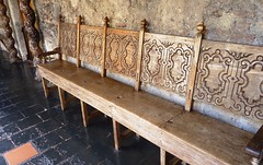 Carved Bench at Casa Santo Domingo Restaurant, Antigua, Guatemala